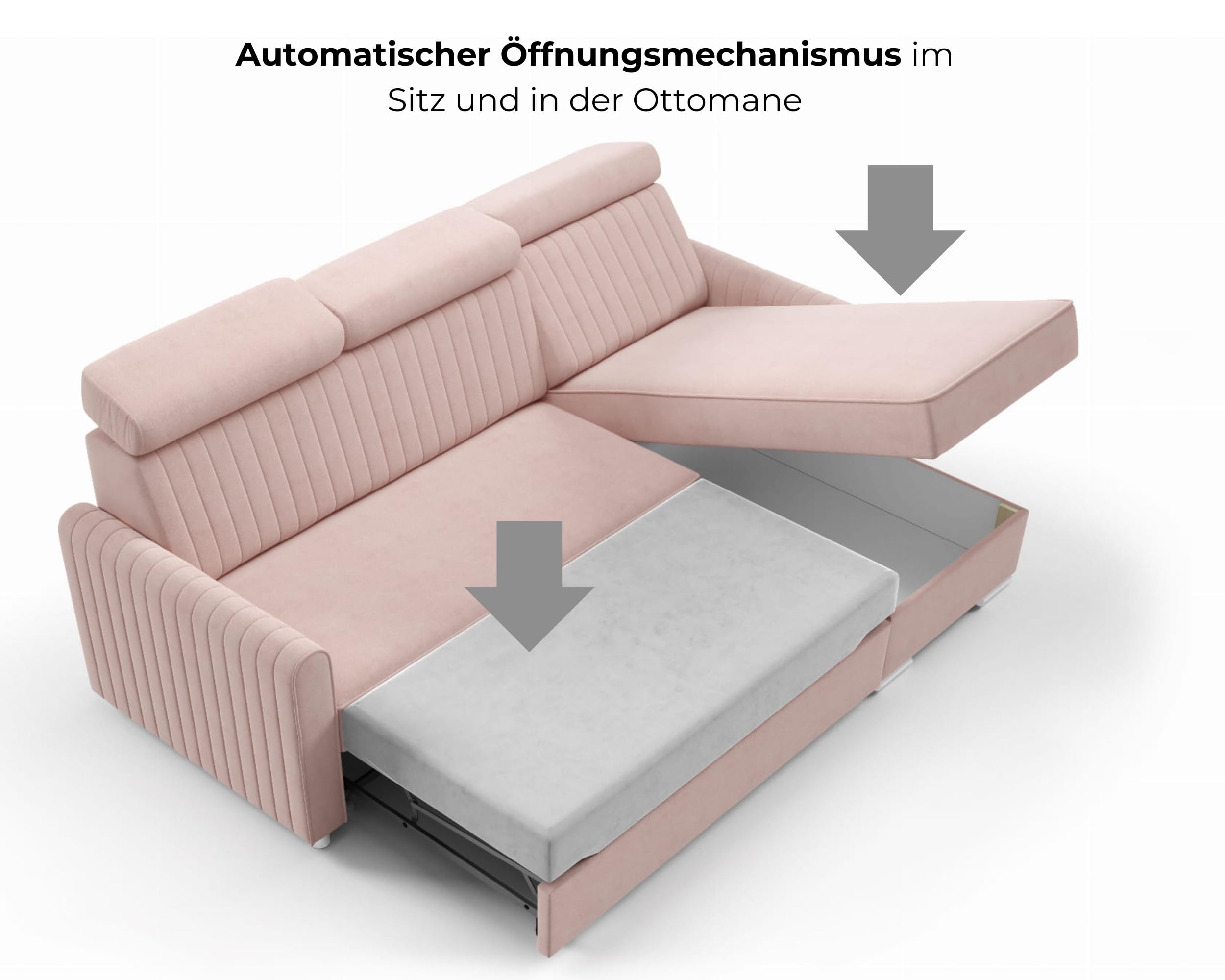 LIKMA Neli Narożnik Kremowy z Funkcją Spania i Pojemnikiem na Pościel 213x100x165 cm Sofa L Regulowane Zagłówki Nowoczesna Sofa Narożna do Salonu Tkanina Cloud