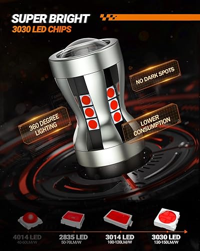 Miniatura 5 de SEALIGHT - Bombillas LED para luz de freno, 3157 LED rojas 3057 4157 T25 3156 para luz trasera, 2600 lúmenes rojos, luz trasera con lentes de