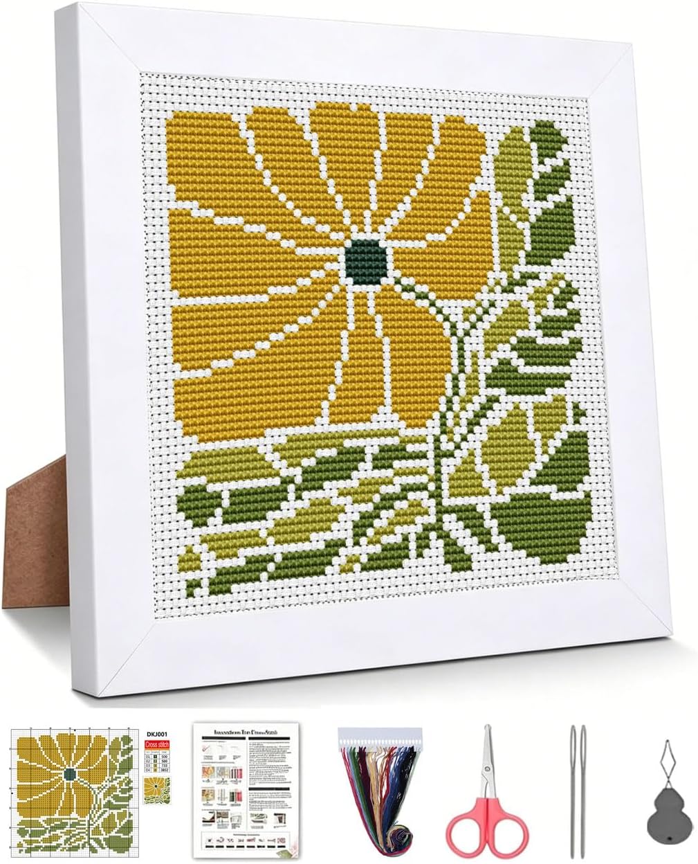 WUSARPLY Plants Stamped Cross Stitch Kits for Beginners Adults with Framed