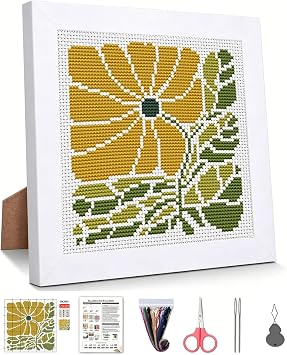 Plants Stamped Cross Stitch Kits for Beginners Adults with Framed
