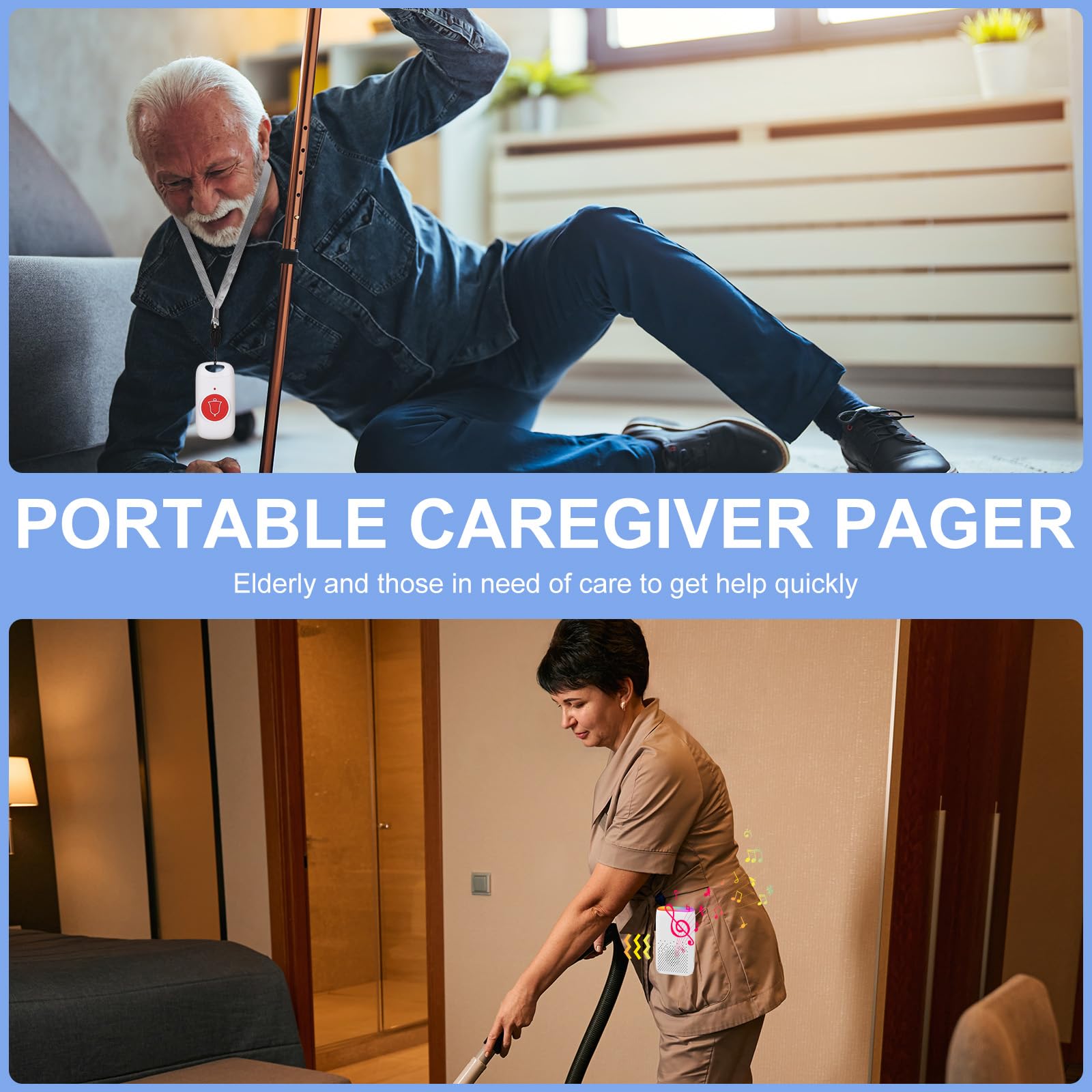 Cuteefun Wireless Caregiver Pager, Portable Panic Call Button, 5 Modes, 58 Melodies - Image 4