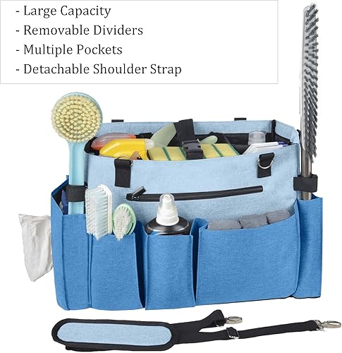 Miniatura 4 de Hauzbara Bolsa de limpieza grande, organizador de limpieza con hombro, bolsa de limpieza para suministros de limpieza, organizador de transporte de