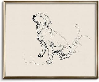 Vodefoad Vintage Dog Sketch Retro Wall Art Labrador Retriever Ink Drawing Print Boho Neutral Line Art Boy Room Nursery Decor - 8x10Inch Unframe