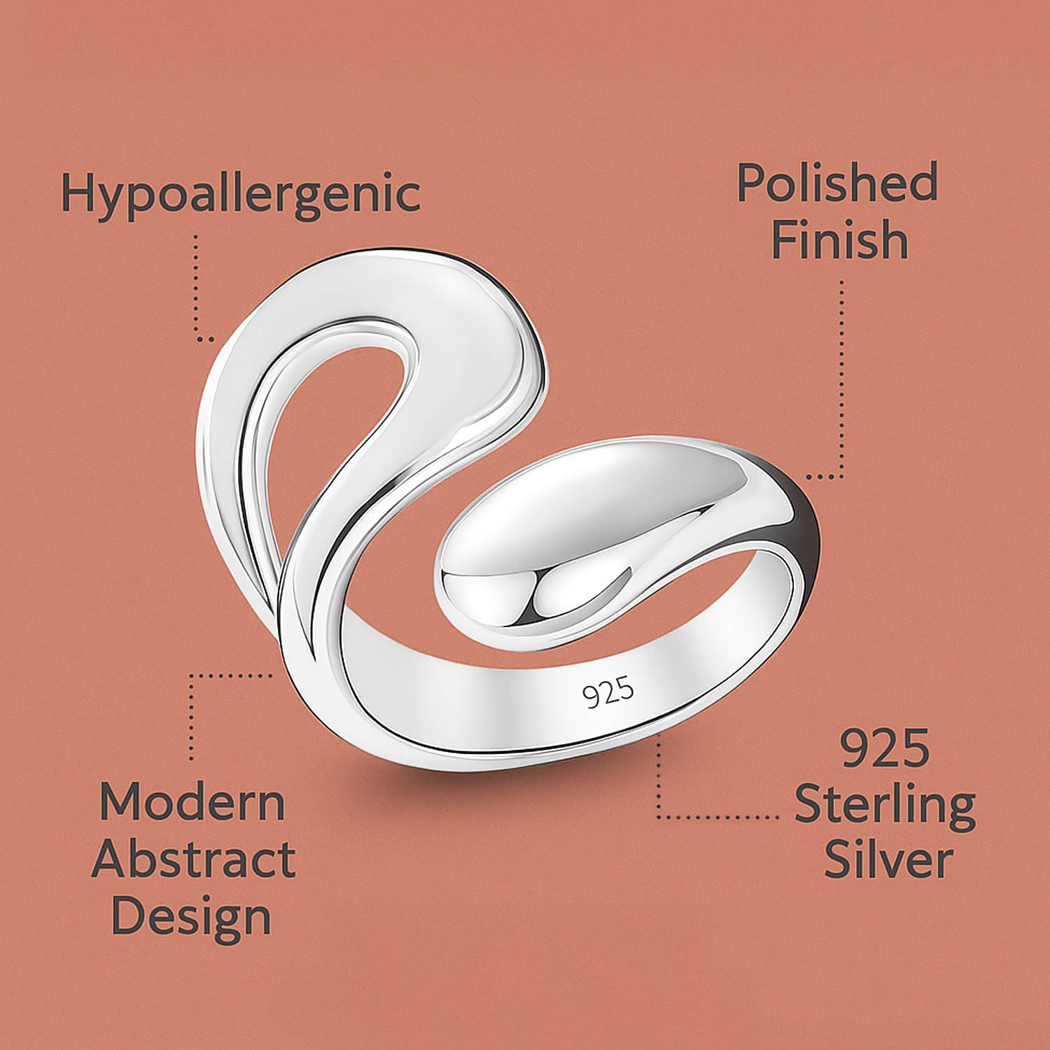 LeCalla 925 Sterling Silver Rings for Women | Chunky Teardrop Water Drop Open Ring | Adjustable Waterdrop Stackable Ring Jewelry Gift(Sizes 6-8No.) - Image 4