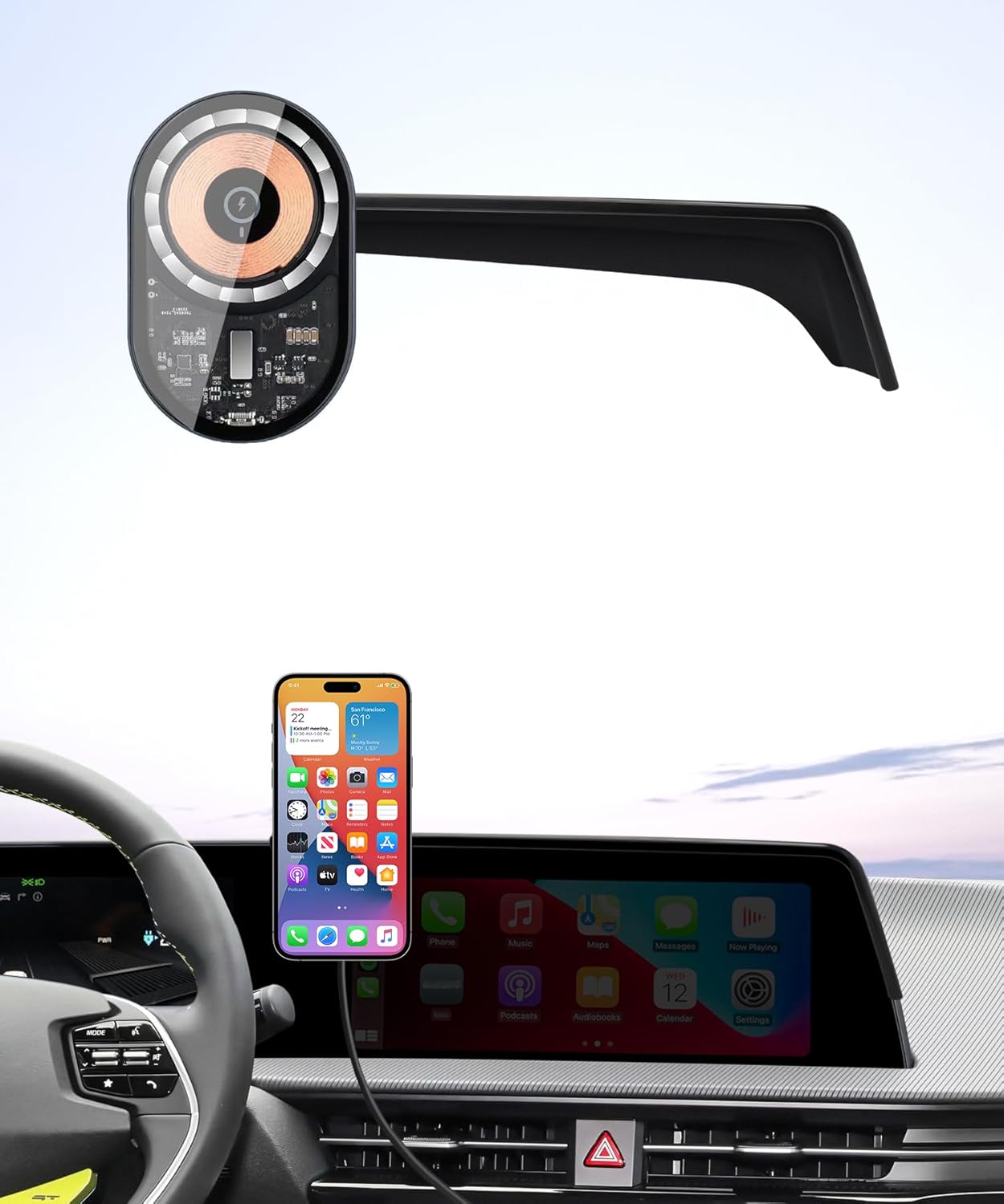 Wireless Charging car Phone Holder for Kia EV6 2022-2024 Accessories 12.3 inch Screen Fixed Clip,360° Rotation car Phone Mount Compatible with MagSafe