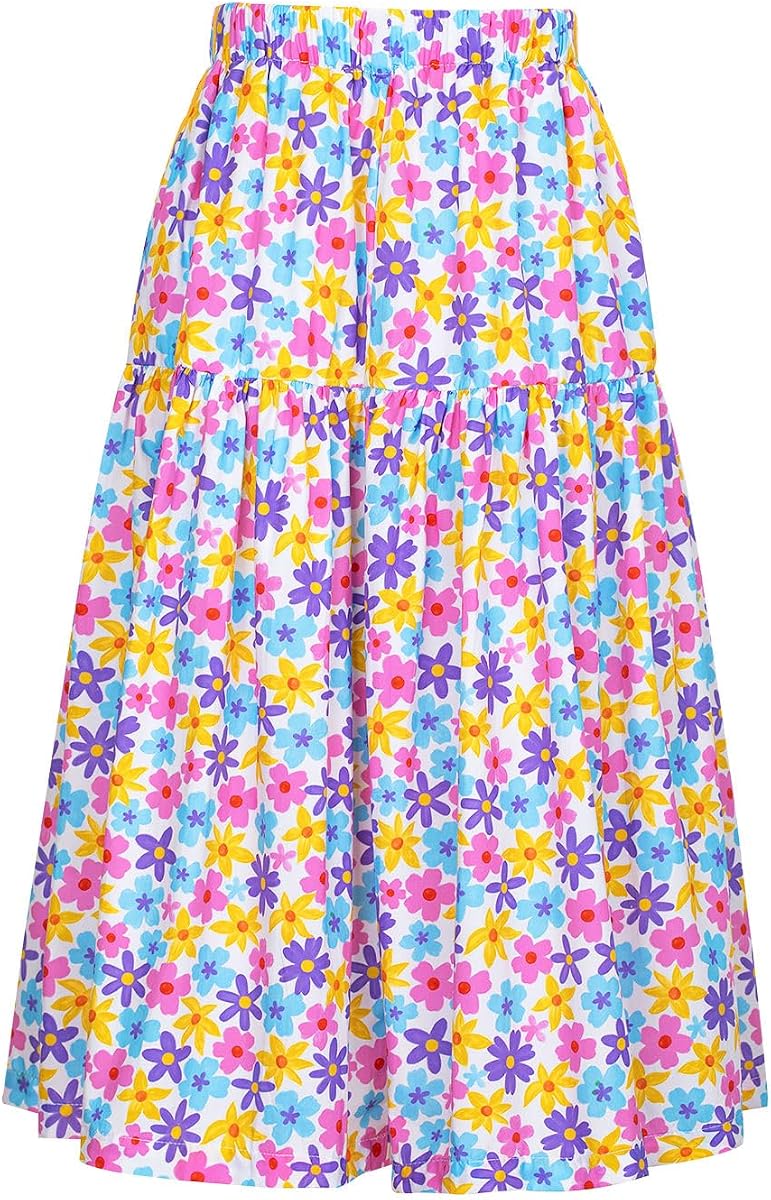 Falda larga floral para niñas pequeñas, niños y adolescentes II Faldas largas de corte A para niñas