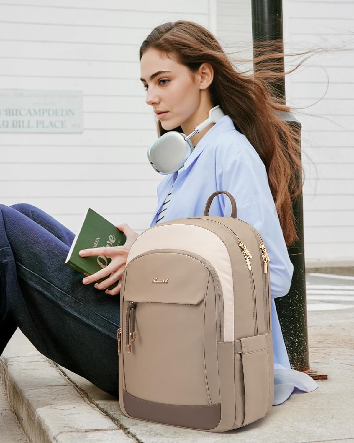 LOVEVOOK Laptop Backpack for Women, 15.6 inch Waterproof College Backpack Woman with Laptop Compartment Computer Bag Travel Backpack Purse, Large Black Computer Daypack for Work Casual, Beige Khaki - Image 7