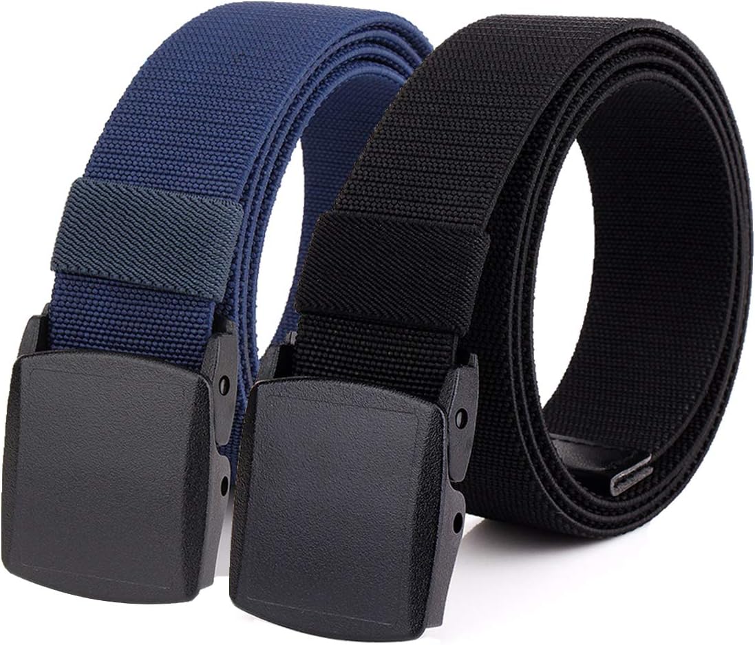2-Pack Elastic Stretch Belt, Men’s All Size No Metal Nylon Tactical Hiking Belt (Fit up to 56", black+blue)