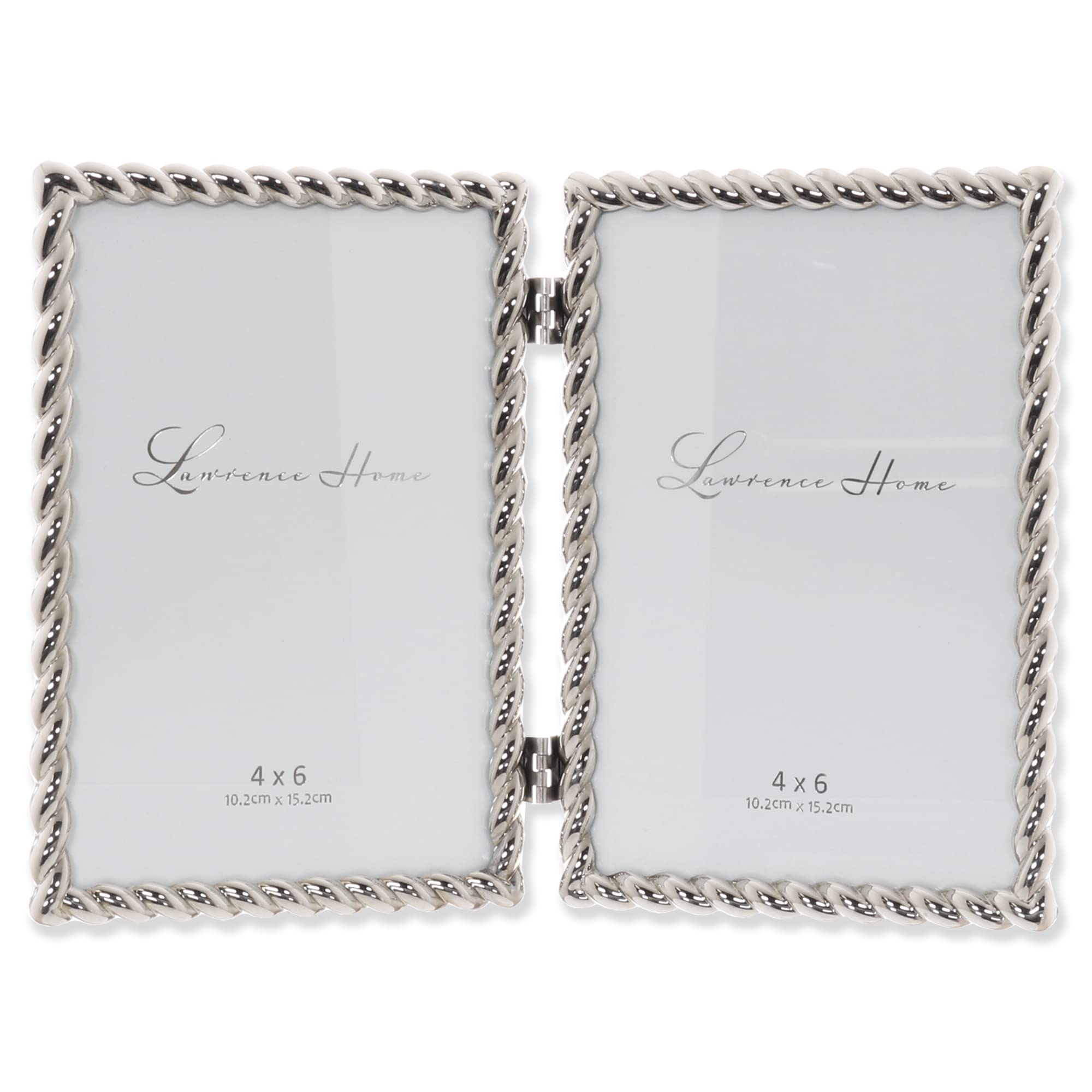 4x6 Hinged Double Cast Metal Picture Frames, Silver Rope Design