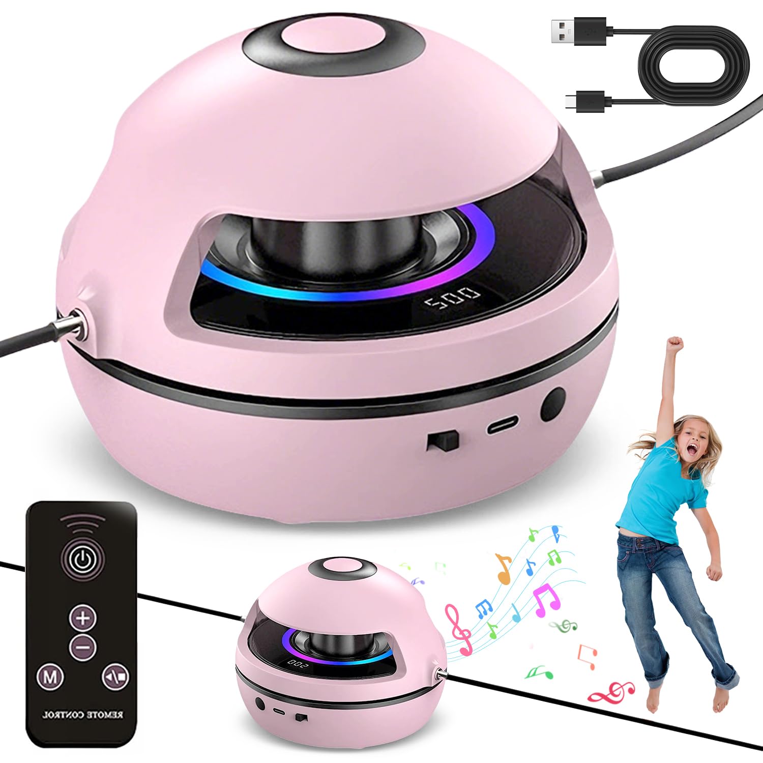 Music Jump Rope Machine, Smart Skipping Rope Kids, Skipping Rope, Electronic Jump Ropes for Adults with 1-10 Speed Level, LED Display Counter and Music, Kids Gym Equipment for Youth, Adults, Family