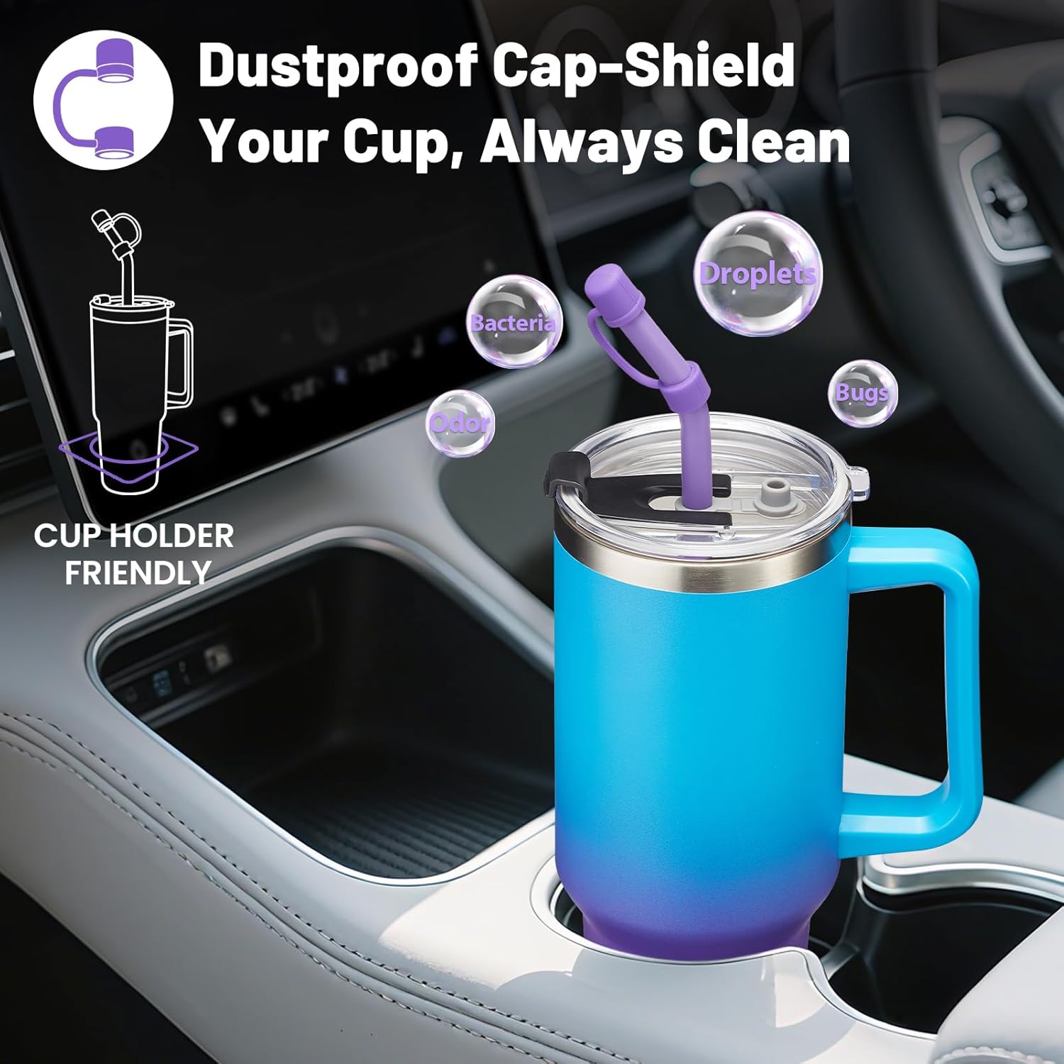 Insulated Tumbler with Handle Straw and Spout - 2-in-1 Lid, 40 oz Water Bottle Keep Cold-34H & Hot-10H, Leakproof, Dishwasher Safe, Stainless Steel Travel Coffee Mug Fits in Car Cup Holder - Image 6