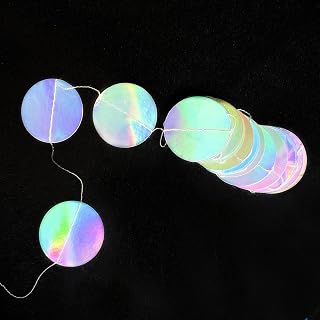 Holographic Illusion Silver Circle Sequins Sewing Banners and Flags Birthday Hanging Decorations Background Setup Supplies Round Hanging Swirl Ornaments 2m Long LCC850-01