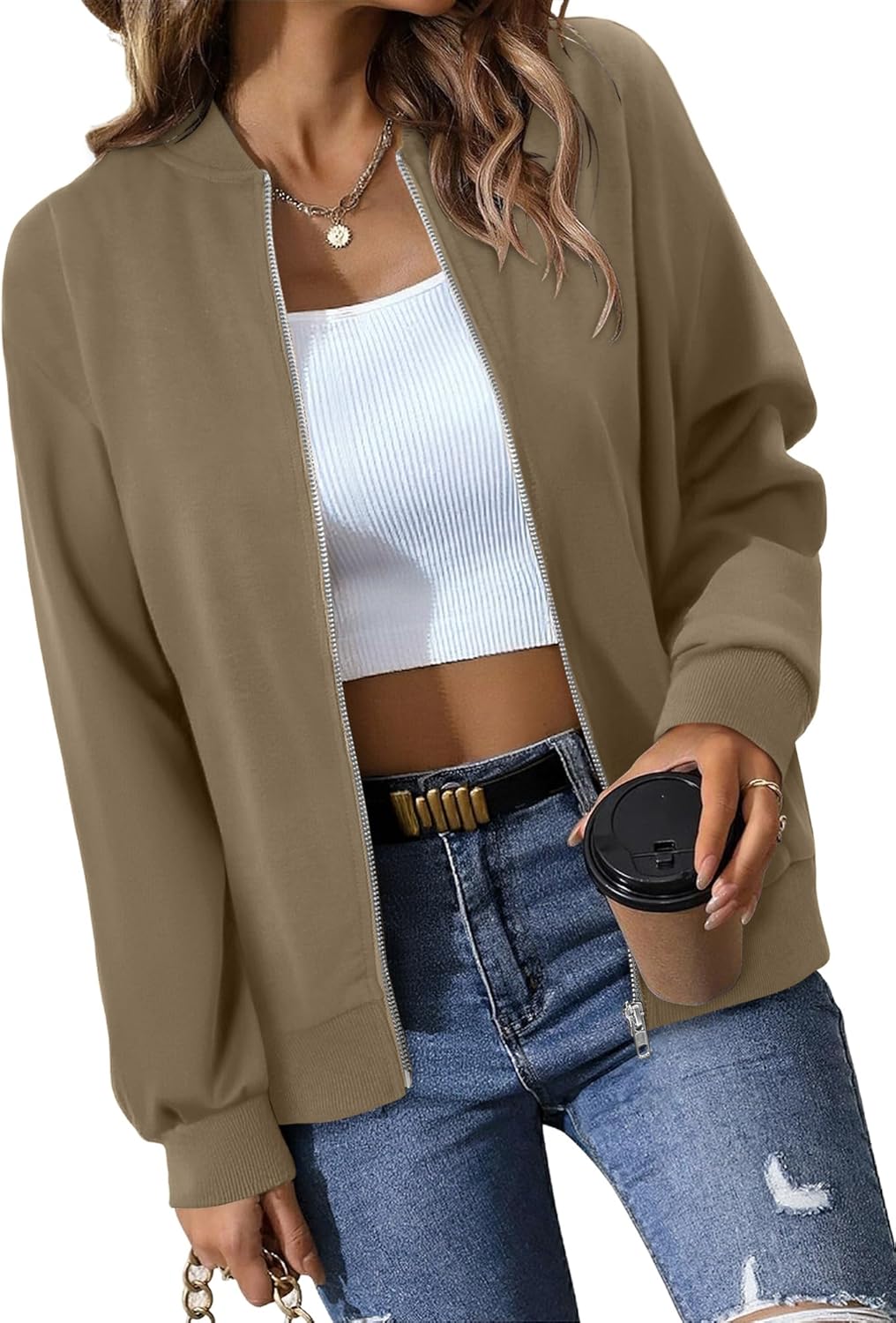 KISSMODA Womens Zip Up Jackets Sweatshirts Long Sleeve Casual Coat Outwear With Pockets - Image 2