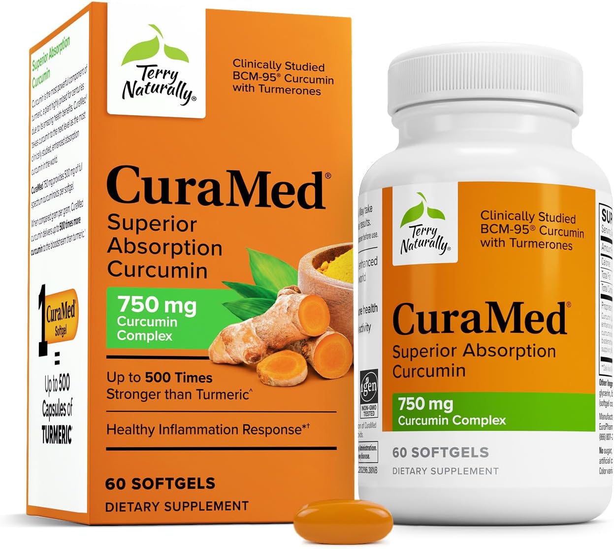 CuraMed 750mg - Antioxidant Supplement for Brain & Heart Health Support - Dietary Supplement with High-Potency Curcumin Complex - Kidney, Liver & Immune Health Support - 60 Softgels