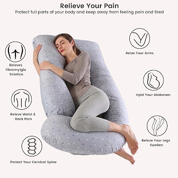 CALIYO Pregnancy Pillow Full Body Pillow, J Shaped Maternity Pillow Cuddle Pillow Support for Back, Hips, Legs, 180 x 70 cm Comfort Long Pillows for Sleeping Reading and Watching Television