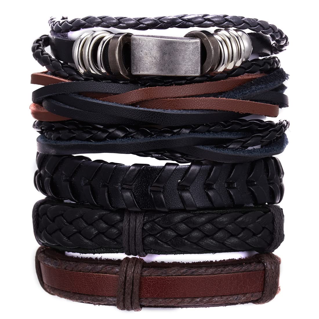 Teegxddy 6 PCS pulseras de cuero para hombre, brazaletes para mujer