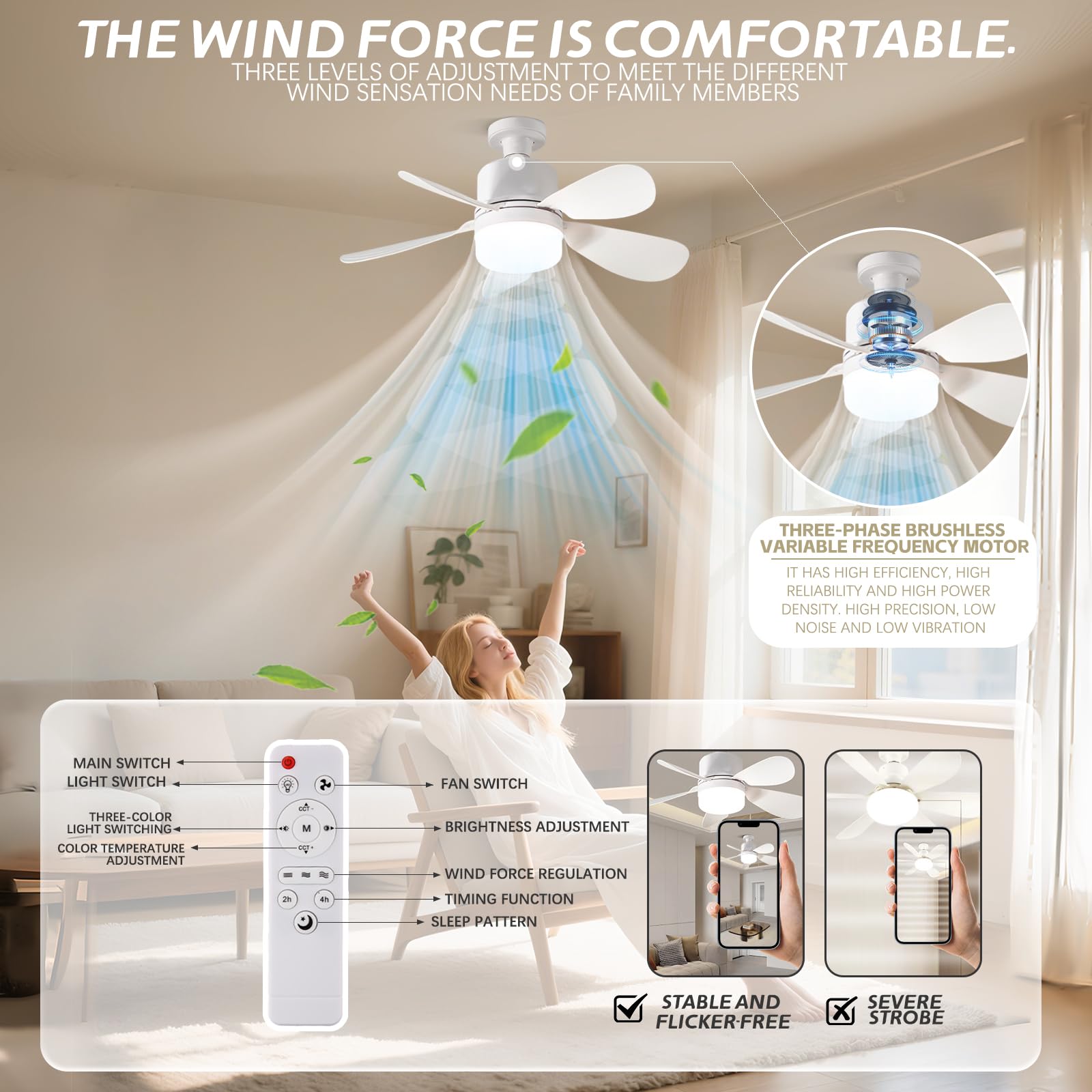 LampadarioVentilatoreCamera da Letto, Ventilatore con Luce e27, Lampadario con Ventola e Telecomando, Lampada Ventola led, Ventilatore da soffitto con Lampada