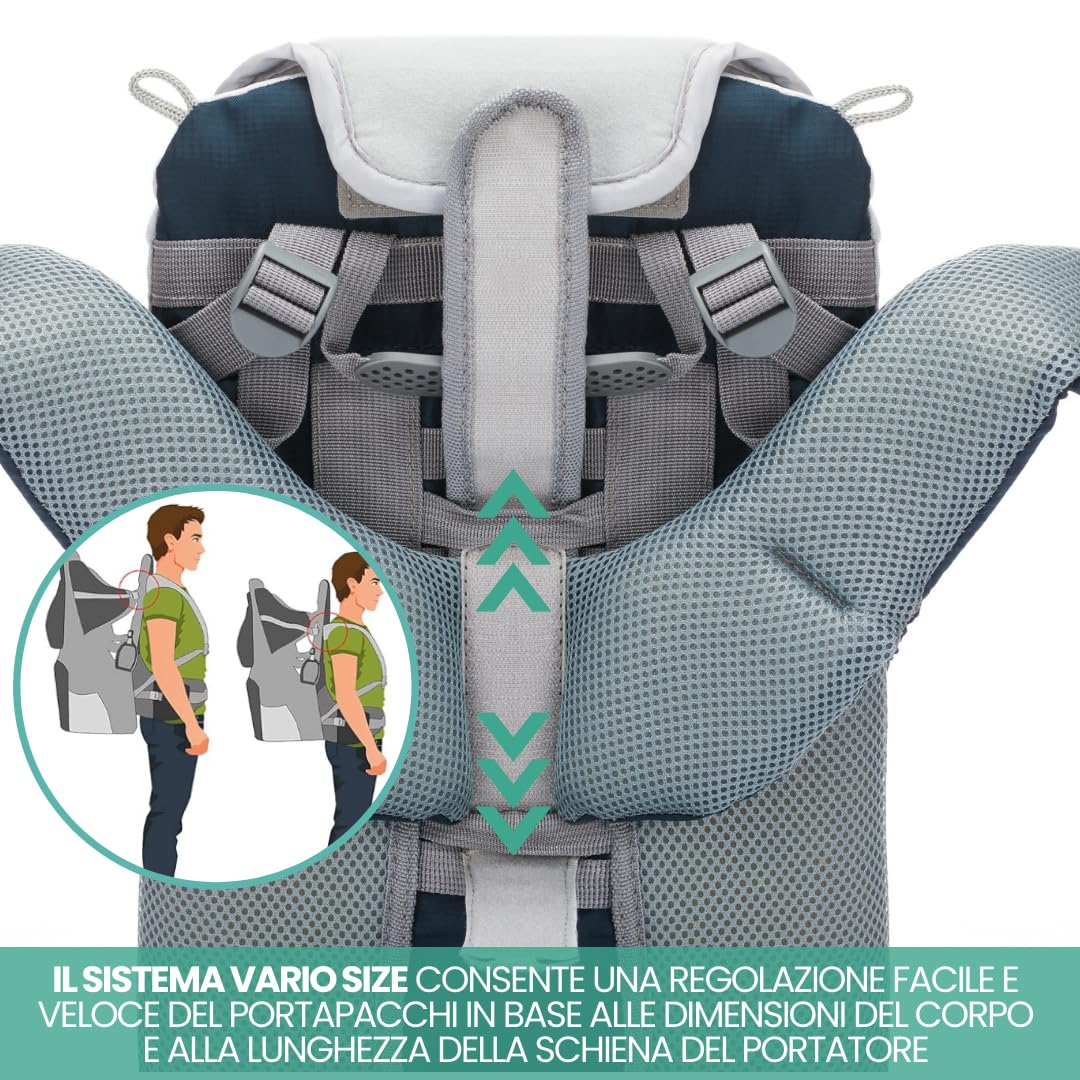 Fillikid Zaino Porta Bambino Montagna, con Protezione Sole, Cintura - Zaino Trekking Porta Bambino e Neonati da 6 Mesi Fino a 18 kg - Blu, grigio