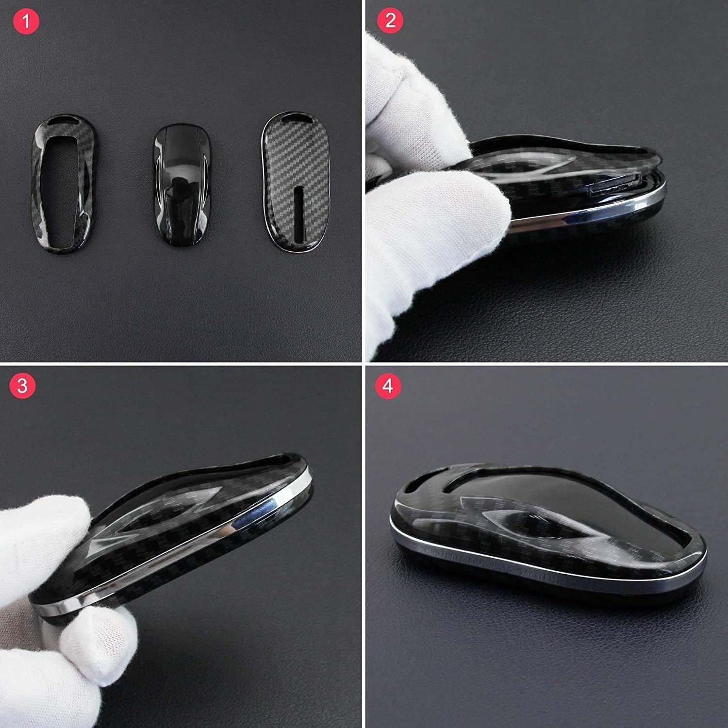 iJDMTOY Exact Fit Black Glossy Carbon Fiber Finish Key Fob Shell Compatible with 2016-2021 Tesla Model X Intelligent Smart Key (Pack of 2)