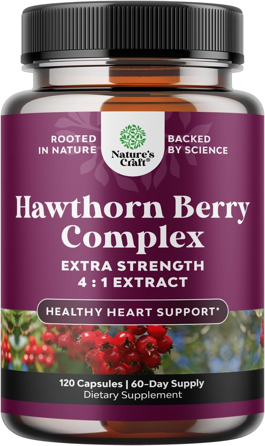 Extra Strength Hawthorn Berry Capsules - 1330mg 4:1 Hawthorn Extract Heart Health Supplement for High Pressure and Cholesterol - Non-GMO Hawthorn Berry Extract Polyphenol Supplement for Men and Women