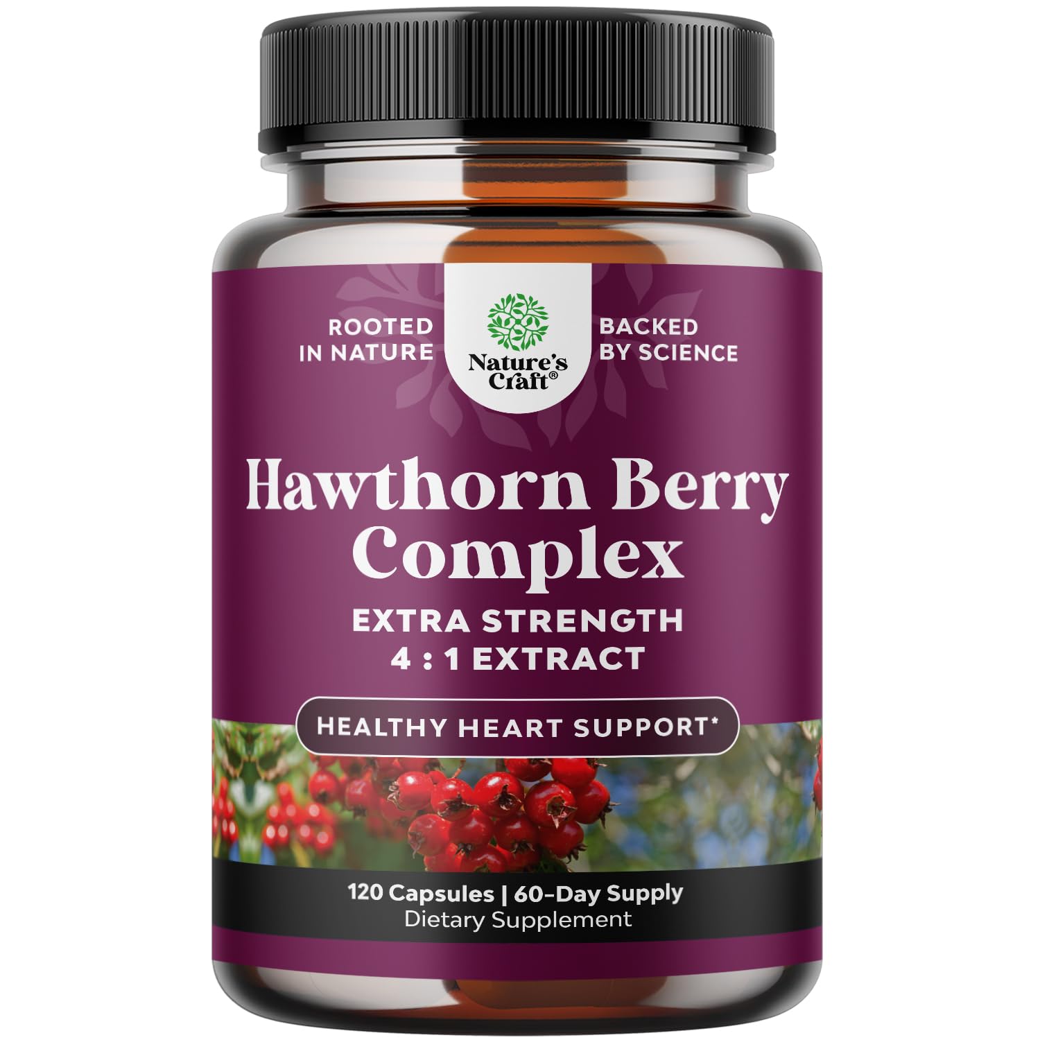 Extra Strength Hawthorn Berry Capsules - 1330mg 4:1 Hawthorn Extract Heart Health Supplement for High Pressure and Cholesterol - Non-GMO Hawthorn Berry Extract Polyphenol Supplement for Men and Women