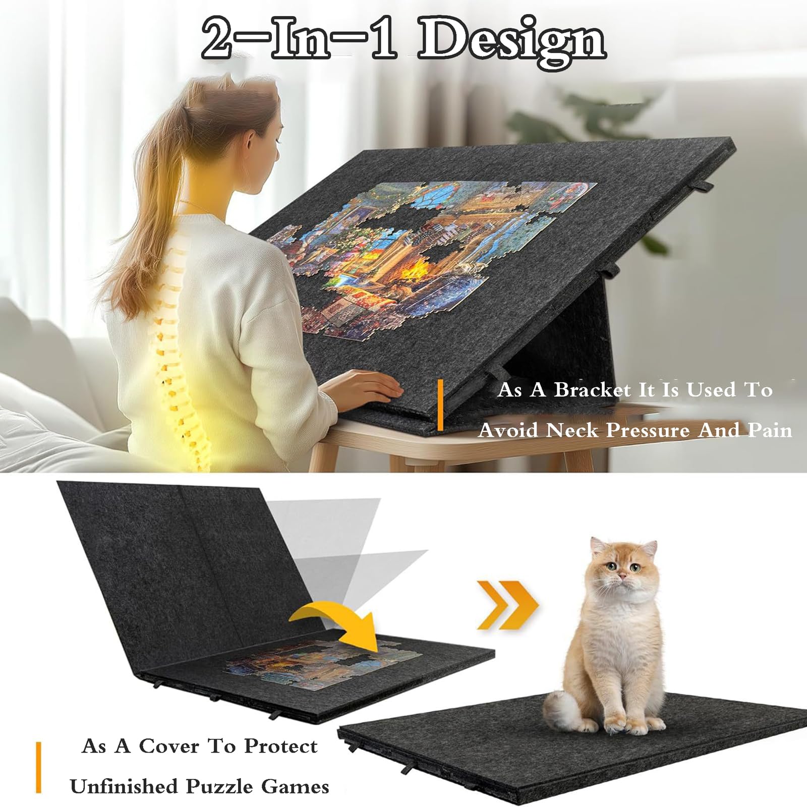 Planche De Puzzle Inclinable 2 en 1,Table Puzzle Inclinable,Pliante AntidéRapante Planche Puzzles,Plateau en Feutre LéGer,Portable,Peut Contenir Jusqu'à 1000 1500 2000 PièCes