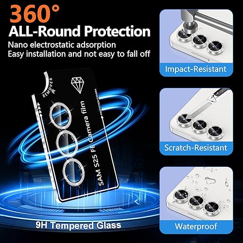 Vista 24 de para Samsung Galaxy Z Flip 7 Protector de Lente de Cámara, Cubierta de Lente de Vidrio Templado con Anillo de Metal Individual, [Fuerte Adhesión] 1