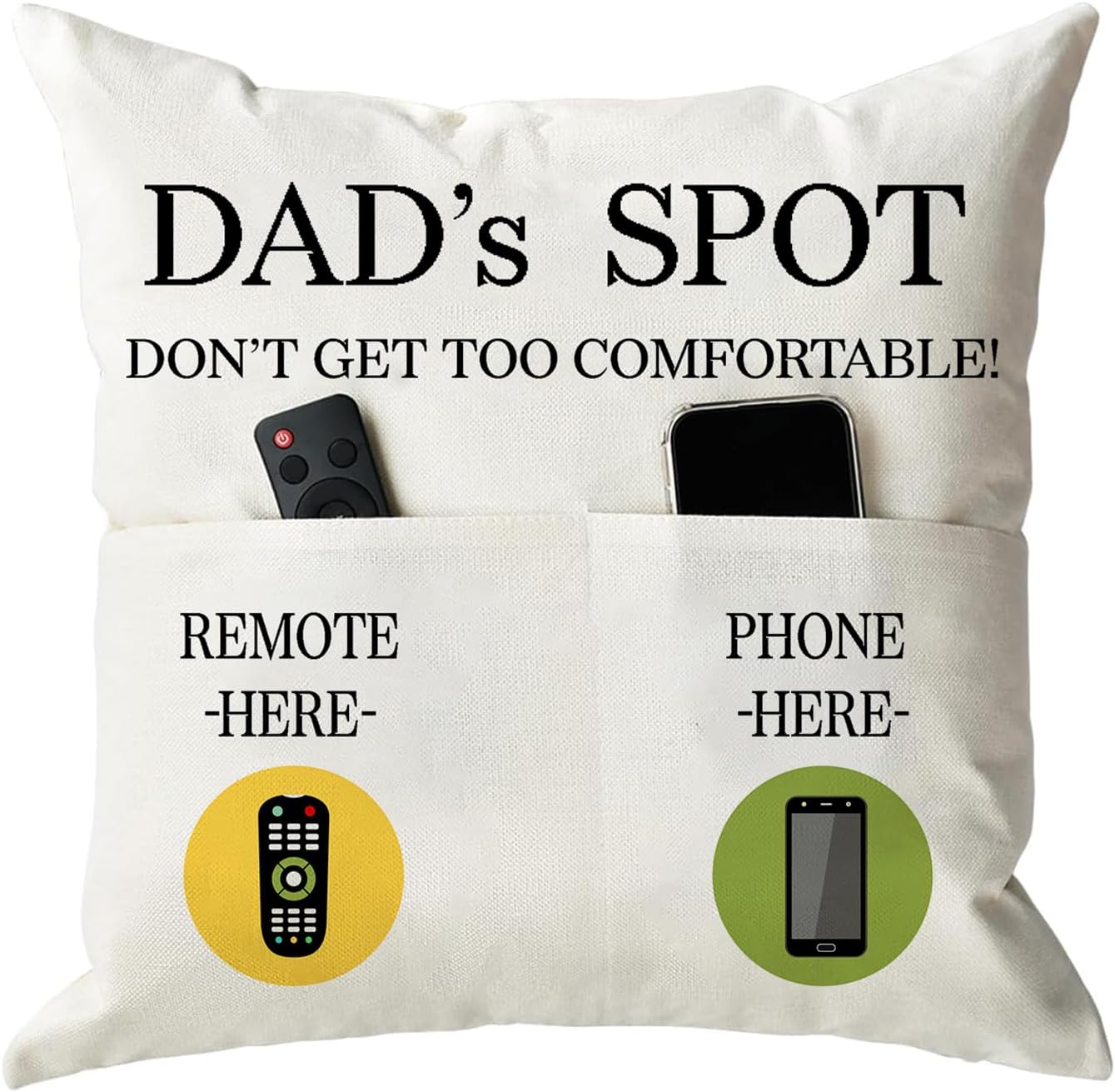 ONFAON Father's Day Throw Pillow Case, Dad's Spot Throw Pillow Covers 18 x 18 Inch，Dad Gifts from Daughter Son，Birthday Christmas Thanksgiving Day Gifts for Papa Stepdad ，2-Pocket