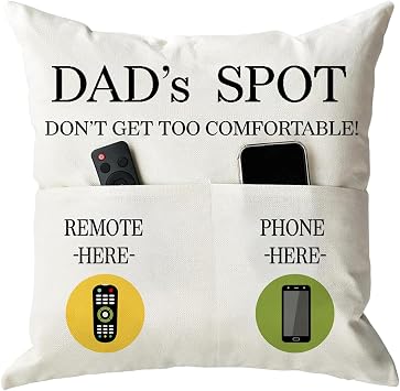 ONFAON Father's Day Throw Pillow Case, Dad's Spot Throw Pillow Covers 18 x 18 Inch Dad Gifts from Daughter Son Birthday Christmas Thanksgiving Day Gifts for Papa Stepdad 2-Pocket