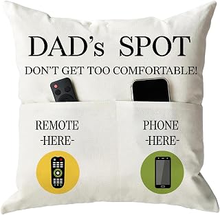 ONFAON Father's Day Throw Pillow Case, Dad's Spot Throw Pillow Covers 18 x 18 Inch，Dad Gifts from Daughter Son，Birthday Christmas Thanksgiving Day Gifts for Papa Stepdad ，2-Pocket