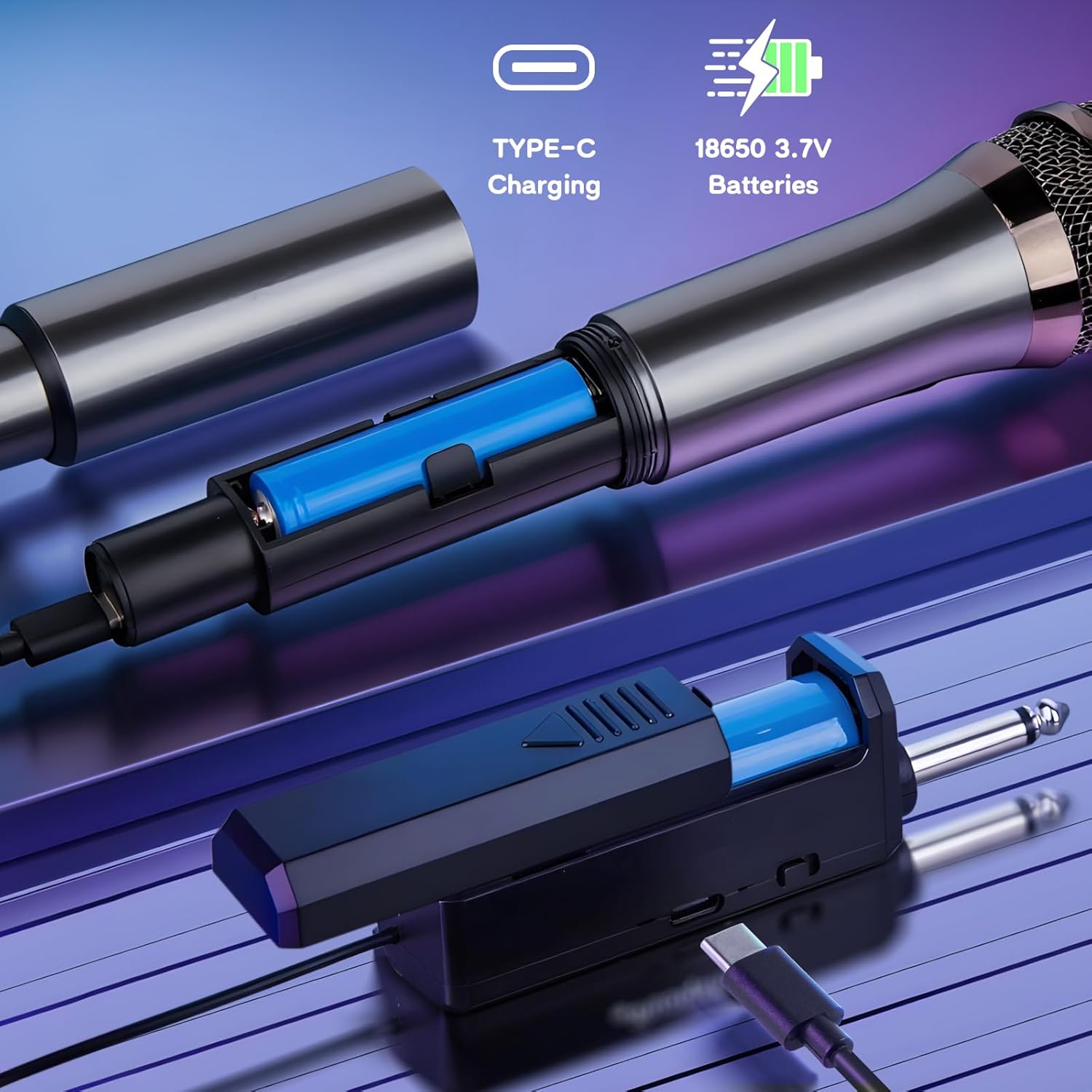 Depusheng Wireless Microphone,Rechargeable Wireless Dual Mic,Dual Handheld Dynamic Mic for Karaoke Singing, Wedding, DJ, Party, Speech, Church, Class Use,PA System,200ft,Gray (Two Microphone) - Image 6