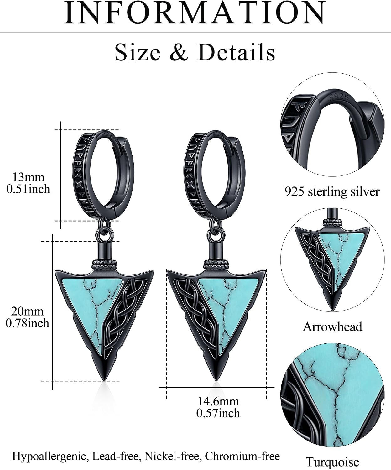 Dangle Earrings for Men Women 925 Sterling Silver Hoop Earrings