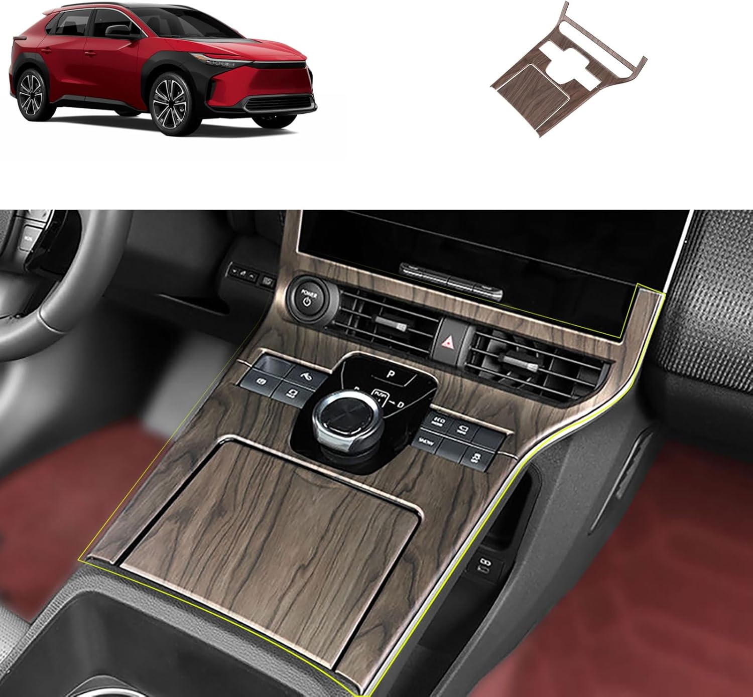 Gear Shift Panel Cover Compatible with Toyota New BZ4X 2023 2024 2025 Gear Shift Knob Console Panel Trim Cup Holder Frame Cover Interior Car Accessories ABS 3PCS(Peach Wood Style)