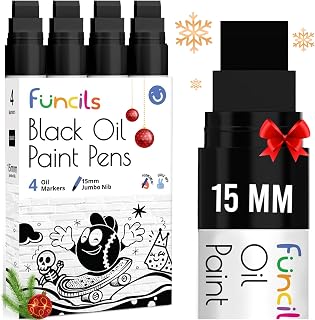 15mm Jumbo Oil Black Paint Pens - Oil Based Paint Markers for Metal, Fabric, Glass, Rocks, Automotive Tire, Furniture Touch Up, Wood, Plastic Surfaces - Waterproof & Permanent Markers (4 pack)