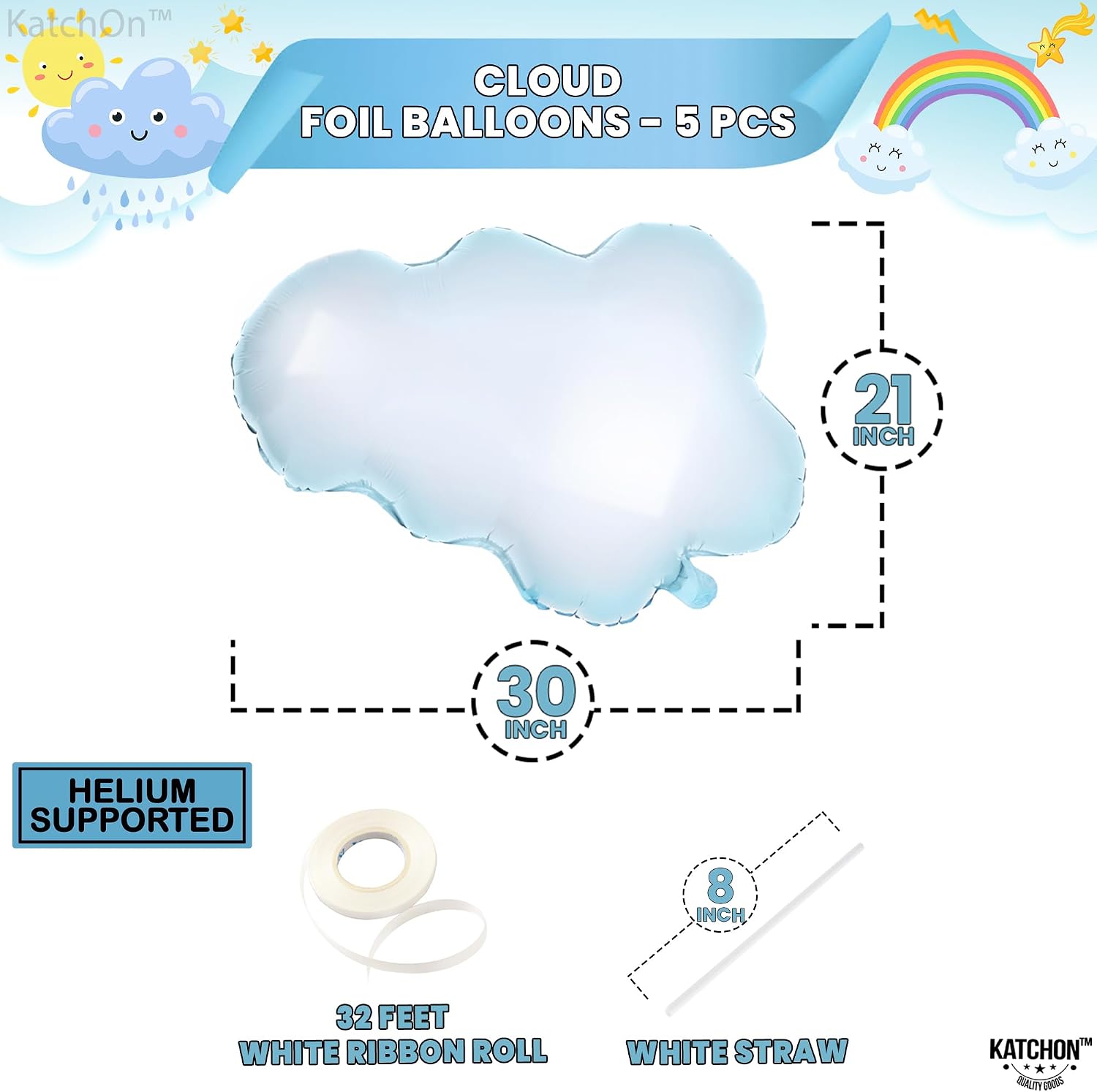 KatchOn Cloud Balloons, 30 Inch - Pack of 5 White Cloud Balloons image 2