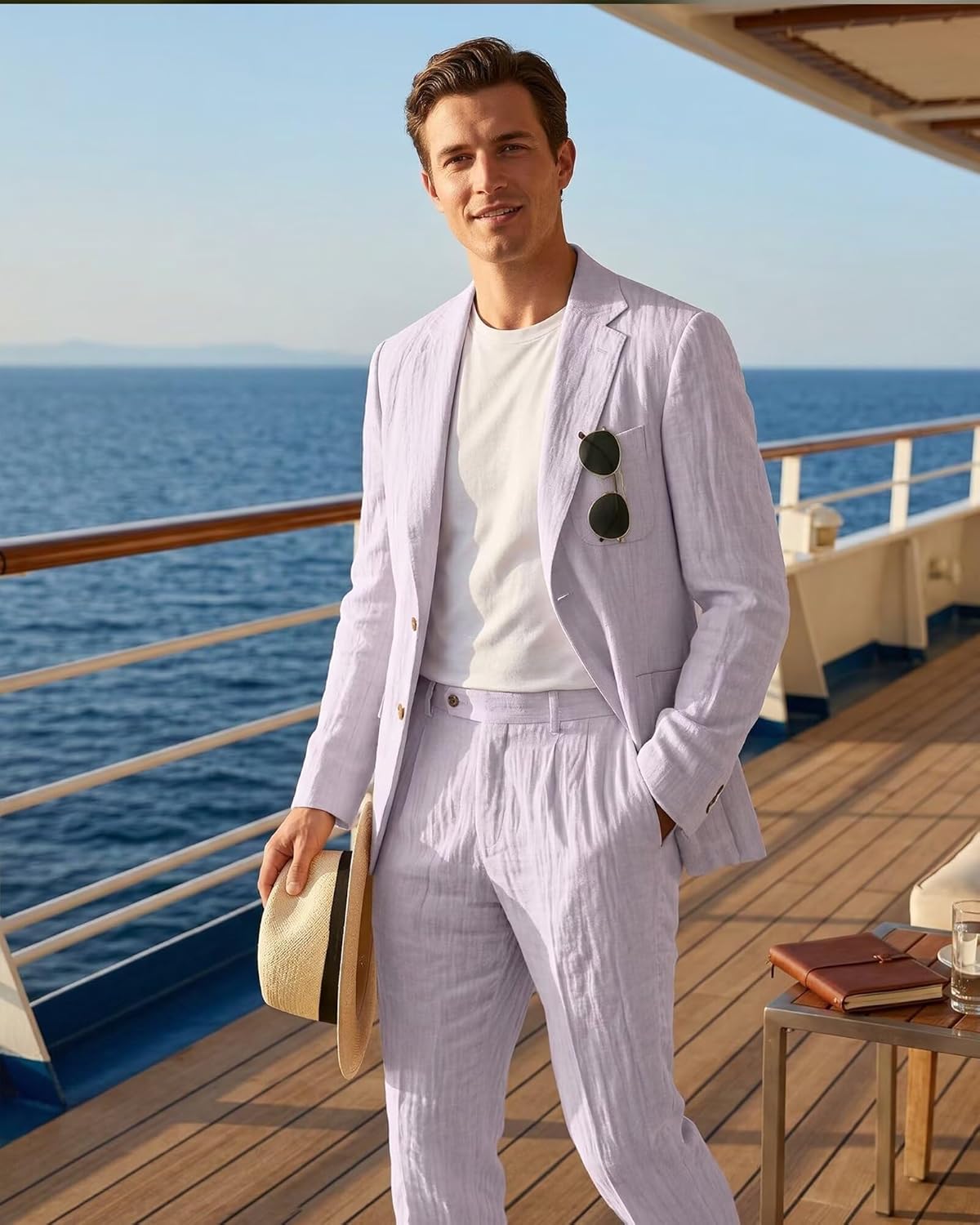 Linen Mens Suit 3 Piece Slim Fit Lightweight Linen Suits Sets Blazer Jackets Vest Pants Summer Casual Travel Tuxedo for Men