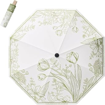 UPF50+ Umbrella UV Protection Portable Lightweight Waterproof Double Layer Sunshade Enhanced Windproof Design Retro Classical Flower Vintage Style for Women Travel & Everyday Use