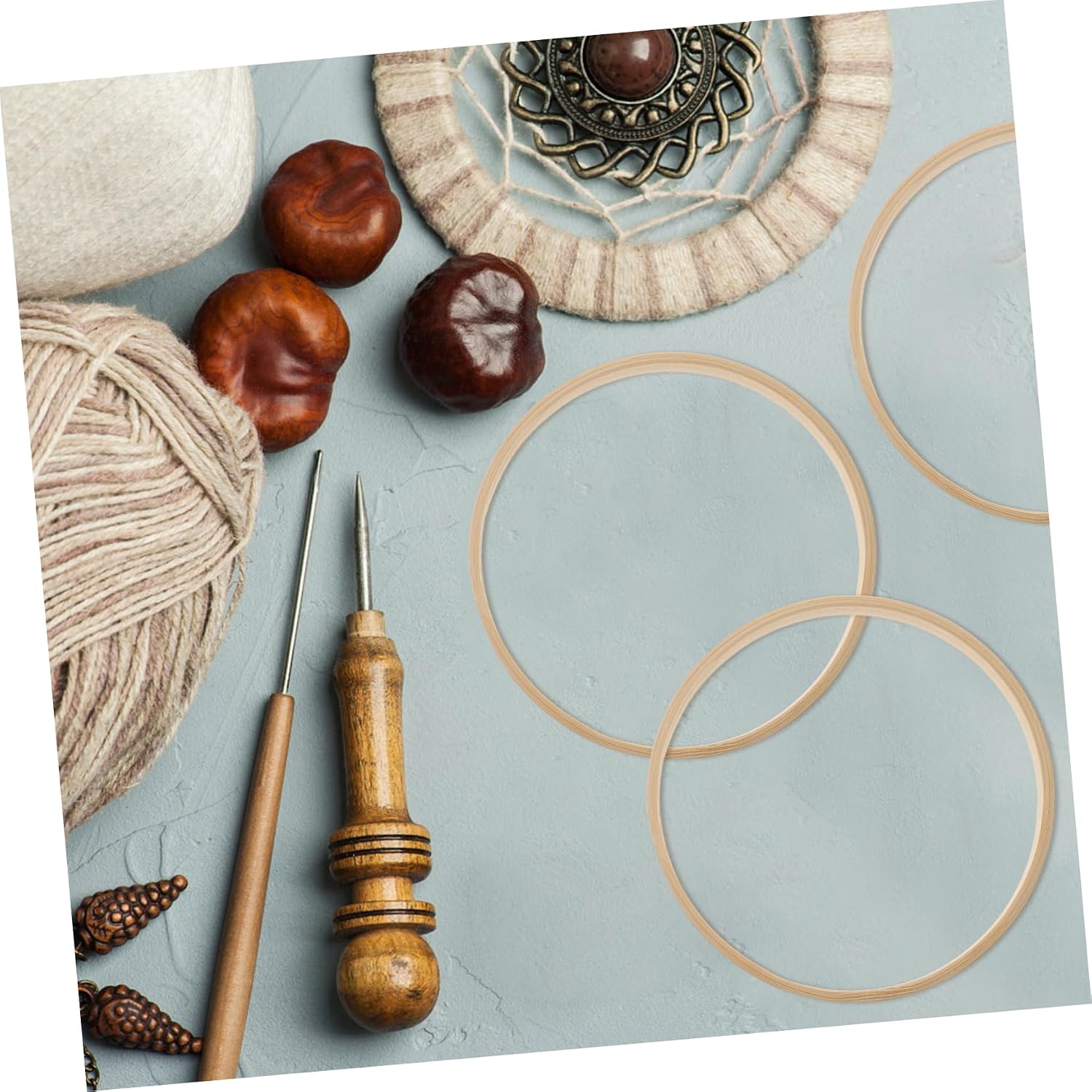 Cabilock 48pcs Bamboo Dream Catcher DIY Macrame Wall Hanging Accessory Ring Making Material