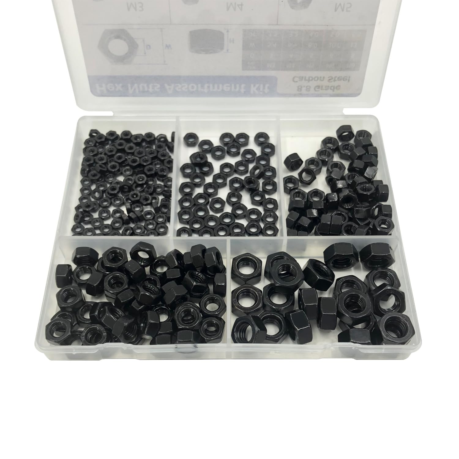 QSJ 300Pcs Hex Nuts Assortment Kit, M3 M4 M5 M6 M8 Hardware Nuts Sets, 8.8 Grade Carbon Steel image 5
