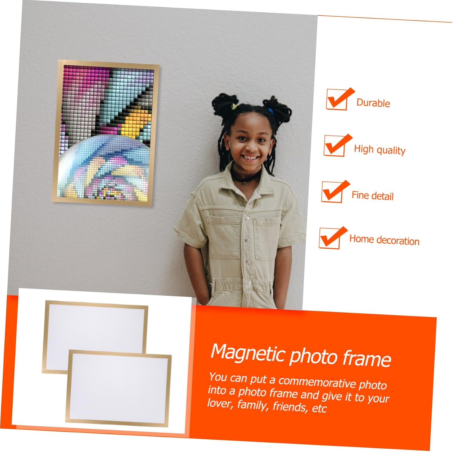 Ipetboom 2 Sets Magnetic Self-adhesive Picture Frames Gold Color for Beaded Painting Display and Wall Hanging Magnetic Photo Frames for Home Office Decor