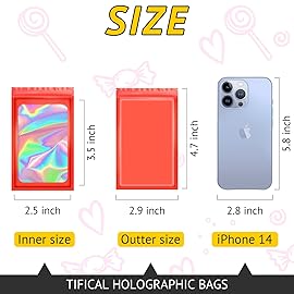TIFICAL 100 PCS Holographic Bags for Lashes, Press On Nails, Candy, Small Baggies Sample Bag Smell Proof Packaging Bag for Jewelry, Resealable Bags for Small Business, Food Storage Bags