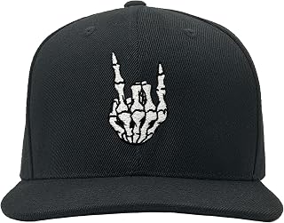 Skeleton Hand Hat Skull Baseball Cap Unisex Embroidered Hat with Flat Bill Brim Cool Adjustable Snapback Cap Rock Roll
