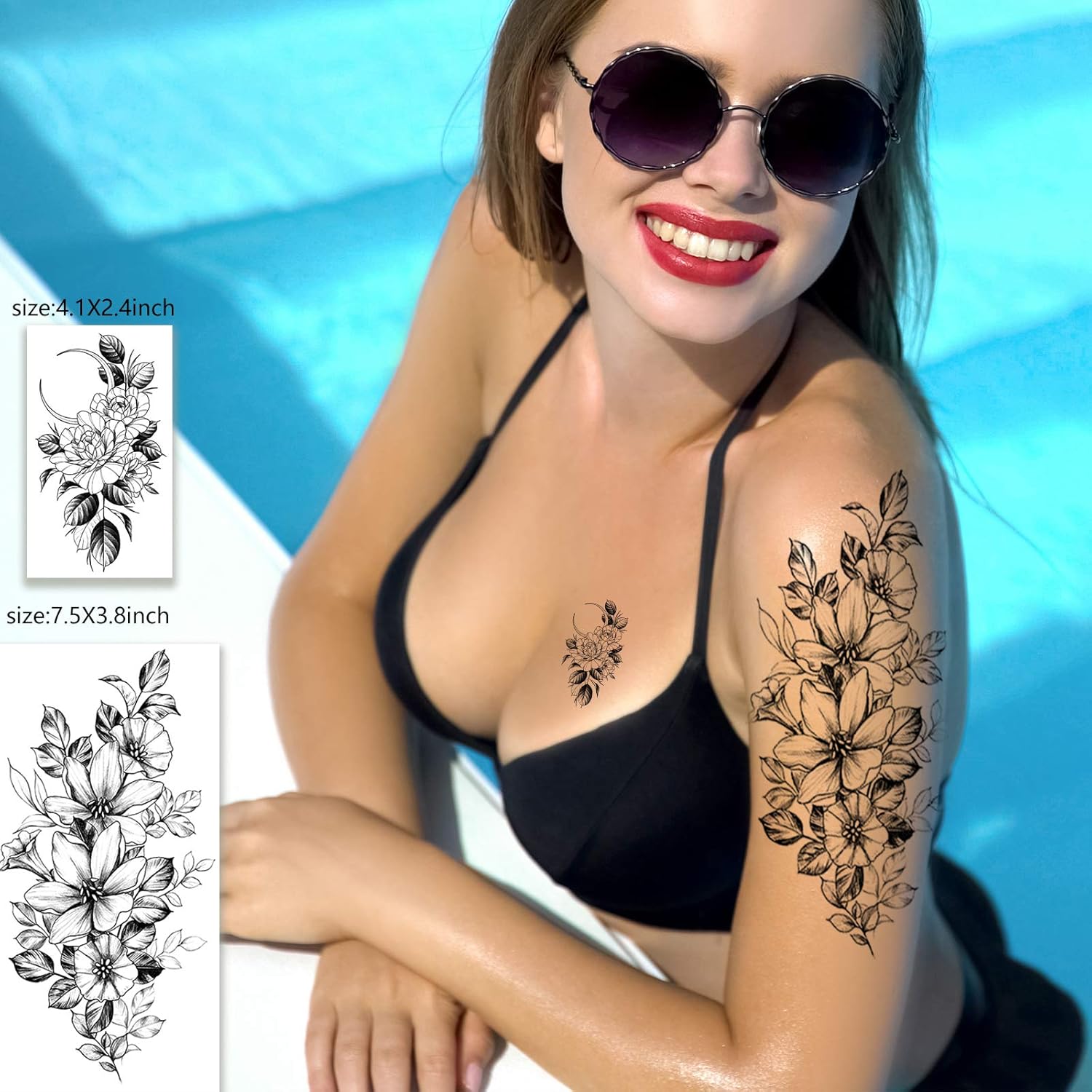 Zomme 42 Sheets 3D Flowers Temporary Tattoos for Women,Fake Tattoos Body Art Arm Sketch Tattoo Stickers for Women and Girls : Beauty & Personal Care