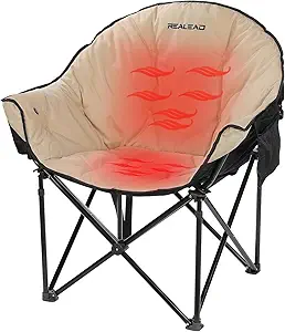 REALEAD Heated Camping Chair Oversized | Heated Folding Chairs for Outdoor Sports with Fully Thick Padded | Heating Camp Chair for Adults Heavy Duty | Support 350lbs | Battery NOT Included