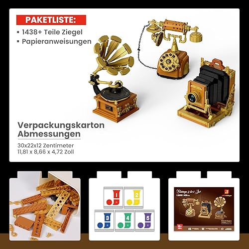 Miniatura 7 de JMBricklayer Juego de bloques de construcción para adultos, juego de bloques de construcción retro 3 en 1 20039, kit de modelo de exhibición vintage