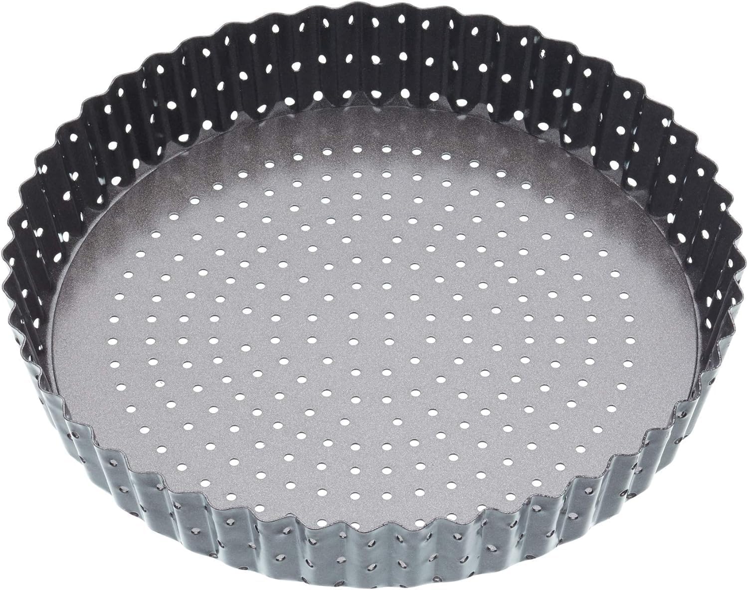 KCMCCB39 Crusty Bake 20 cm Perforated Quiche Tin with PFOA Non Stick and Loose Bottom, Fluted, Robust 1 mm Carbon Steel, Grey