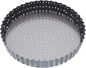 MasterClass KCMCCB39 Crusty Bake 20 cm Perforated Quiche Tin with PFOA Non Stick and Loose Bottom, Fluted, Robust 1 mm Carbon Steel, Grey