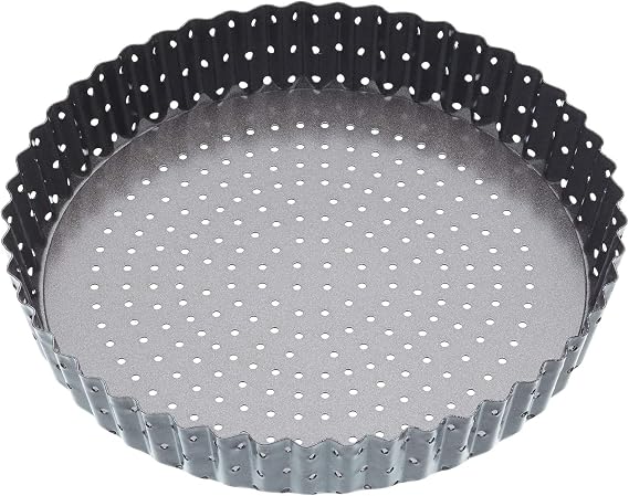 MasterClass KCMCCB39 Crusty Bake 20 cm Perforated Quiche Tin with PFOA Non Stick and Loose Bottom, Fluted, Robust 1 mm Carbon Steel, Grey