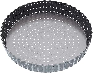 MasterClass KCMCCB39 Crusty Bake 20 cm Perforated Quiche Tin with PFOA Non Stick and Loose Bottom, Fluted, Robust 1 mm Carbon Steel, Grey