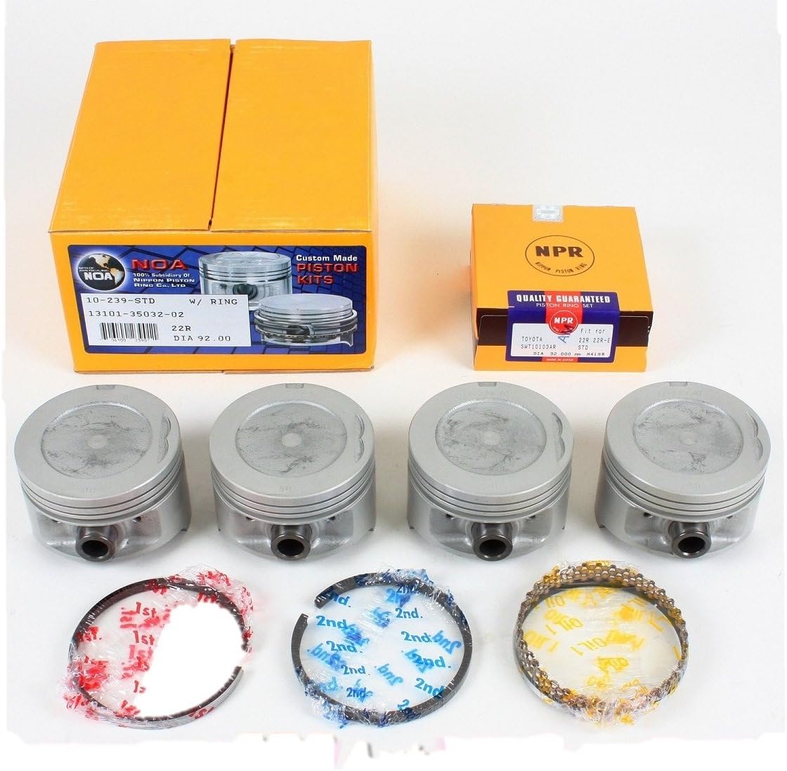 NPR Piston Kit with Rings compatible with 1985 to 1995 Toyota 2.4L 22R, 22RE and 22REC Engines